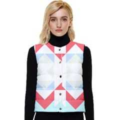 Abstract Pattern T- Shirt Hourglass Pattern  Urban Tones Abstract  Blue And Red  Soft Furnishings 4 Women s Short Button Up Puffer Vest by maxcute