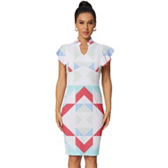 Abstract Pattern T- Shirt Hourglass Pattern  Urban Tones Abstract  Blue And Red  Soft Furnishings 4 Vintage Frill Sleeve V-neck Bodycon Dress by maxcute