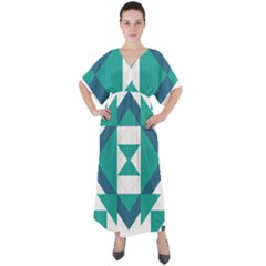 Abstract Pattern T- Shirt Hourglass Pattern V-neck Boho Style Maxi Dress