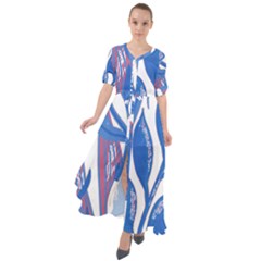 Abstract Patterns T- Shirt Orange Aquatic Print T- Shirt Waist Tie Boho Maxi Dress by maxcute