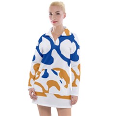 Abstract Swirl Gold And Blue Pattern T- Shirt Abstract Swirl Gold And Blue Pattern T- Shirt Women s Long Sleeve Casual Dress by maxcute