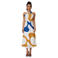 Abstract Swirl Gold And Blue Pattern T- Shirt Abstract Swirl Gold And Blue Pattern T- Shirt Sleeveless Cross Front Cocktail Midi Chiffon Dress