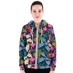 Floral Print  Women s Zipper Hoodie