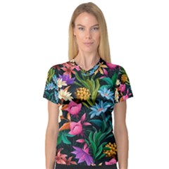 Floral print  V-Neck Sport Mesh Tee