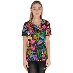 Floral print  Women s V-Neck Scrub Top