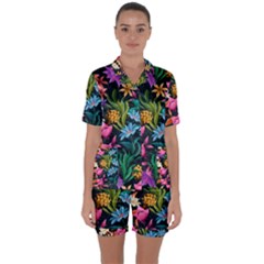 Floral print  Satin Short Sleeve Pajamas Set