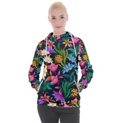 Floral Print  Women s Hooded Pullover by BellaVistaTshirt02