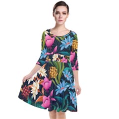 Floral print  Quarter Sleeve Waist Band Dress