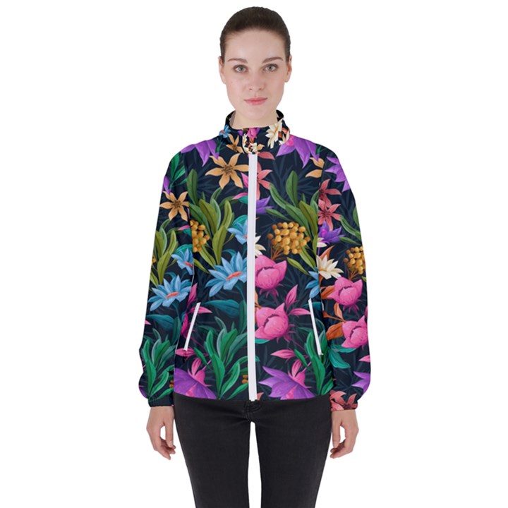 Floral print  Women s High Neck Windbreaker