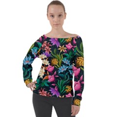 Floral print  Off Shoulder Long Sleeve Velour Top