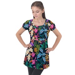 Floral Print  Puff Sleeve Tunic Top by BellaVistaTshirt02