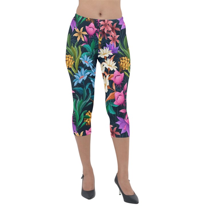 Floral print  Lightweight Velour Capri Leggings 