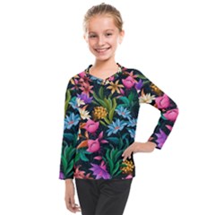 Floral Print  Kids  Long Mesh Tee