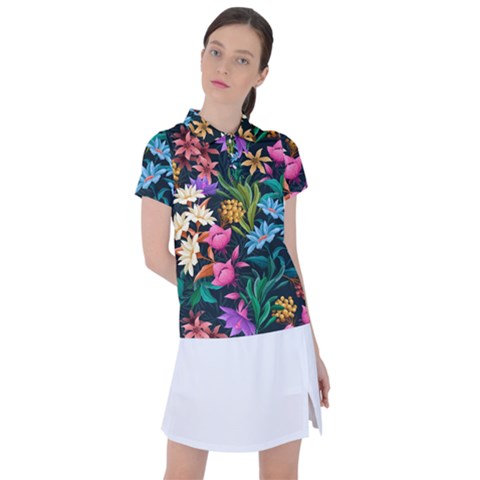 Floral Print  Women s Polo Tee by BellaVistaTshirt02