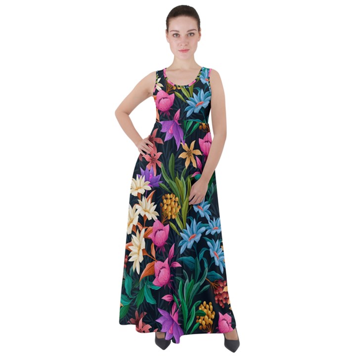 Floral print  Empire Waist Velour Maxi Dress