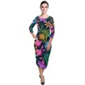 Floral print  Quarter Sleeve Midi Velour Bodycon Dress View1