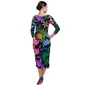 Floral print  Quarter Sleeve Midi Velour Bodycon Dress View2