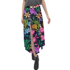 Floral Print  Velour Split Maxi Skirt by BellaVistaTshirt02