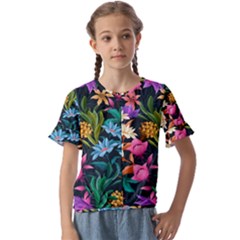 Floral print  Kids  Cuff Sleeve Scrunch Bottom Tee