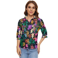 Floral print  Women s Quarter Sleeve Pocket Shirt