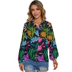 Floral print  Women s Long Sleeve Button Down Shirt