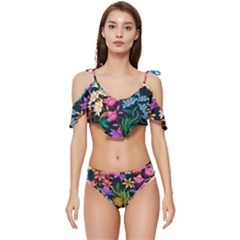 Floral Print  Ruffle Edge Tie Up Bikini Set	 by BellaVistaTshirt02