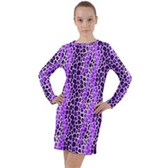 Purple Leopard  Long Sleeve Hoodie Dress by DinkovaArt