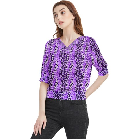 Purple Leopard  Quarter Sleeve Blouse by DinkovaArt