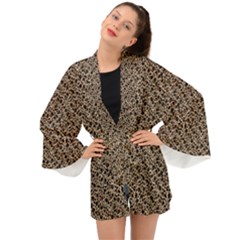 Purple Leopard 05 Long Sleeve Kimono by DinkovaArt