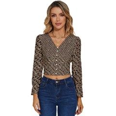 Purple Leopard 05 Long Sleeve V-neck Top by DinkovaArt