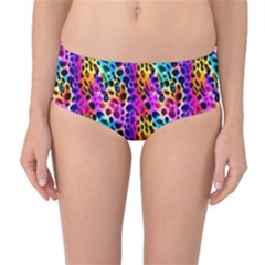 Rainbow Leopard Mid-waist Bikini Bottoms by DinkovaArt