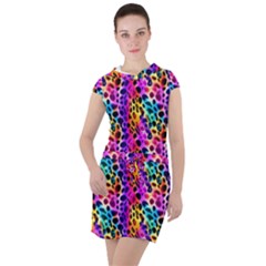 Rainbow Leopard Drawstring Hooded Dress by DinkovaArt