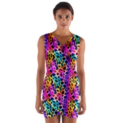 Rainbow Leopard Wrap Front Bodycon Dress by DinkovaArt