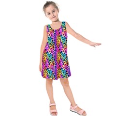 Rainbow Leopard Kids  Sleeveless Dress by DinkovaArt