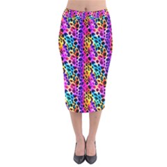 Rainbow Leopard Velvet Midi Pencil Skirt by DinkovaArt