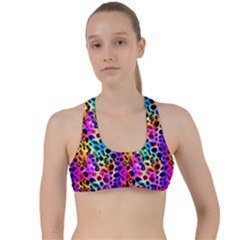 Rainbow Leopard Criss Cross Racerback Sports Bra by DinkovaArt