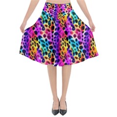 Rainbow Leopard Flared Midi Skirt by DinkovaArt