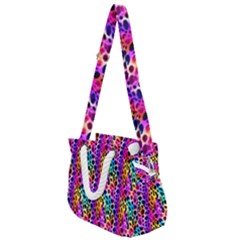 Rainbow Leopard Rope Handles Shoulder Strap Bag by DinkovaArt