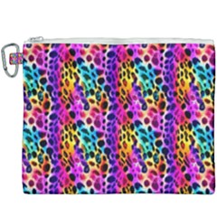 Rainbow Leopard Canvas Cosmetic Bag (xxxl) by DinkovaArt