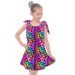 Rainbow Leopard Kids  Tie Up Tunic Dress by DinkovaArt