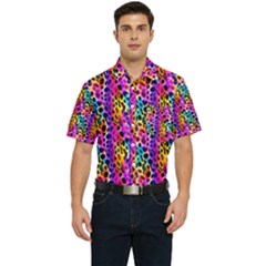 Rainbow Leopard Men s Short Sleeve Pocket Shirt  by DinkovaArt