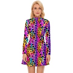 Rainbow Leopard Long Sleeve Velour Longline Dress by DinkovaArt