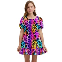 Rainbow Leopard Kids  Short Sleeve Dolly Dress by DinkovaArt