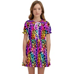 Rainbow Leopard Kids  Sweet Collar Dress by DinkovaArt