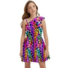 Rainbow Leopard Kids  One Shoulder Party Dress by DinkovaArt