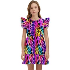 Rainbow Leopard Kids  Winged Sleeve Dress by DinkovaArt