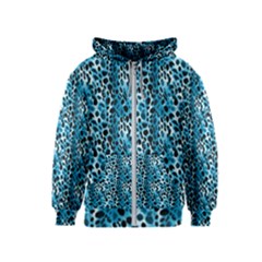 Blue Leopard Kids  Zipper Hoodie by DinkovaArt