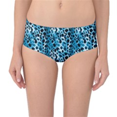 Blue Leopard Mid-waist Bikini Bottoms by DinkovaArt