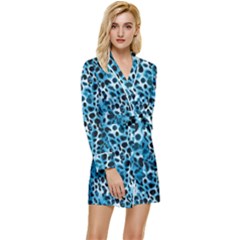 Blue Leopard Long Sleeve Satin Robe by DinkovaArt