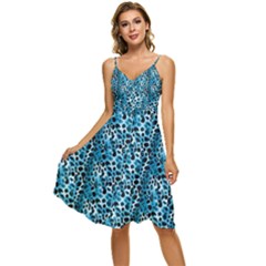 Blue Leopard Sleeveless Tie Front Chiffon Dress